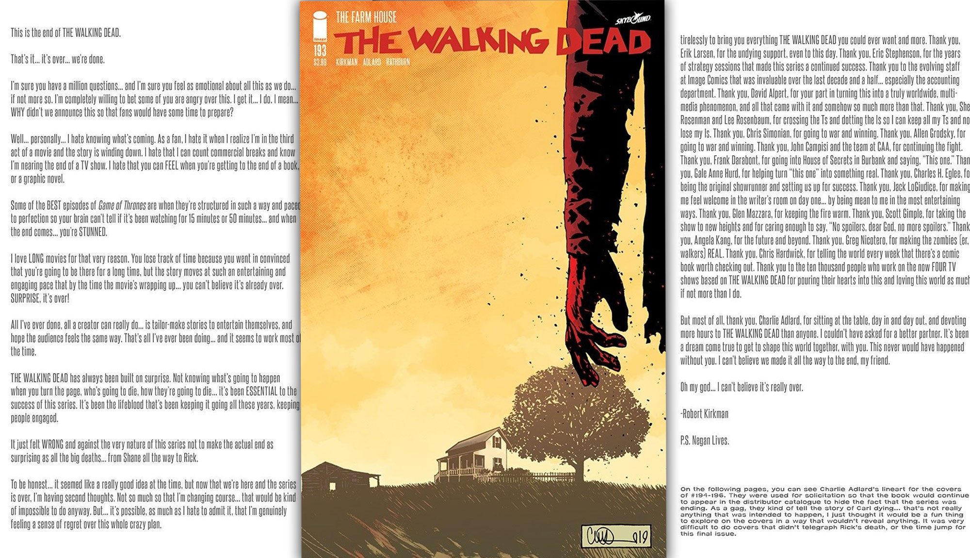 ROBERT KIRKMAN NM series finale Details about   THE WALKING DEAD #193 IMAGE 2nd Printing 